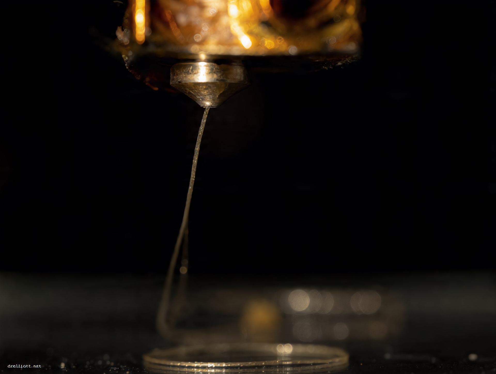 Macro do bico de impressão 3D extrudando filamento